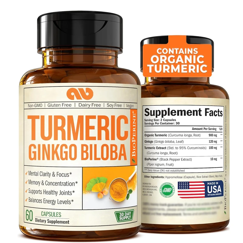 Turmeric Curcumin Capsule - مكمل الكركمين العضوي مع أوراق الجنكة